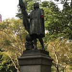 The paint remains on the statue's hands, but the graffiti was removed from the base (Danielle Barnes / DNAinfo)